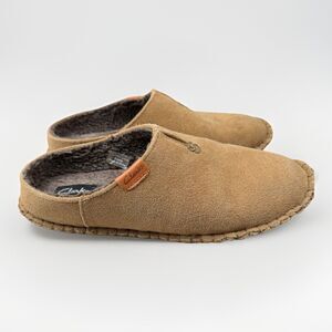 Clarks Mens 11M Camel Suede Open Back Sherpa Lined Slippers